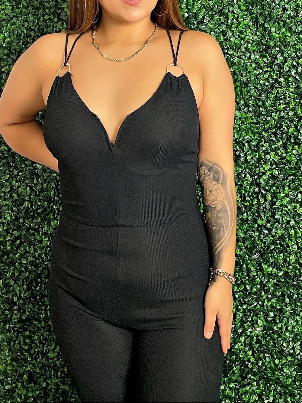 Black Ribbed Jumpsuit